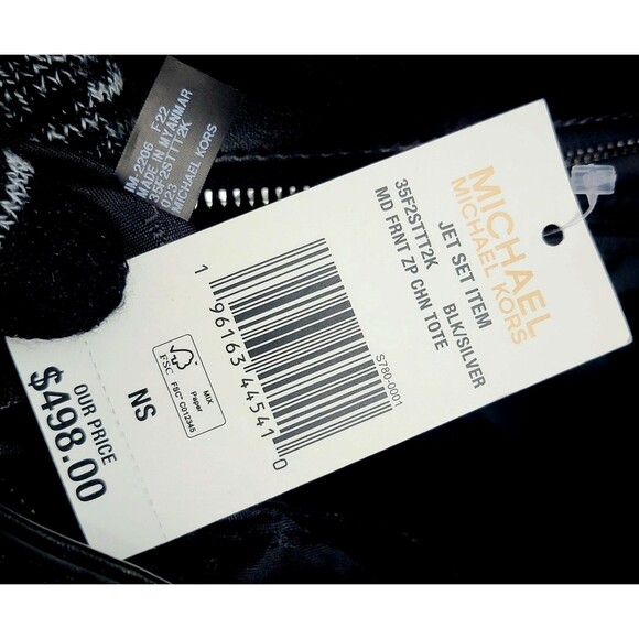 Authentic Michael Kors Jet Set Item Black/Silver Medium Front Zip Chain Tote :) - Picture 13 of 16